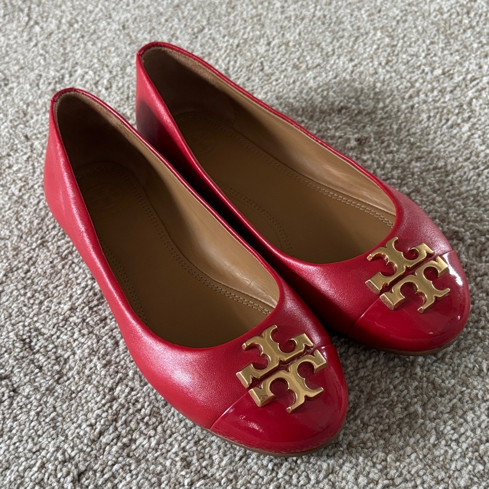 Tory Burch Red Flats with Gold Logo